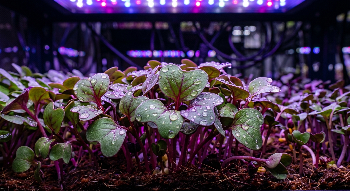 Functional microgreens under LED lights